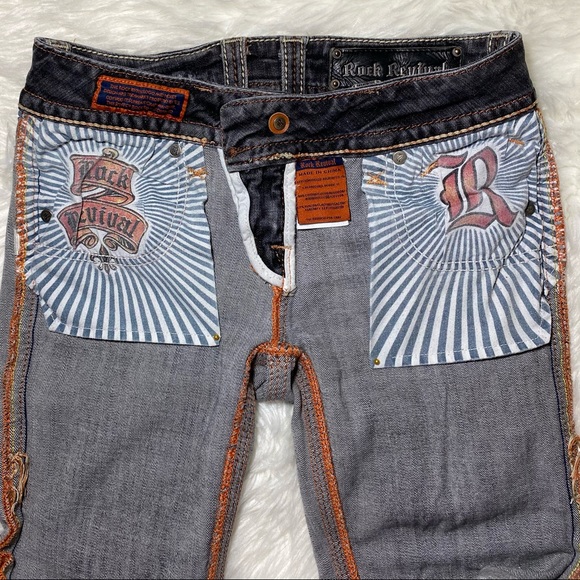 Rock Revival Debbie Boot Cut Stretch Jeans Pocket Flaps Embroidered Size 27 - Picture 6 of 12